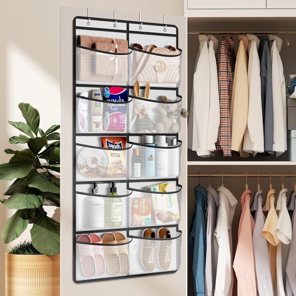 Candala Over de deur opknoping opslag kledingkast opknoping opslag met 10 mesh zakken opslag planken grote capaciteit speelgoed schoenen plank organizer