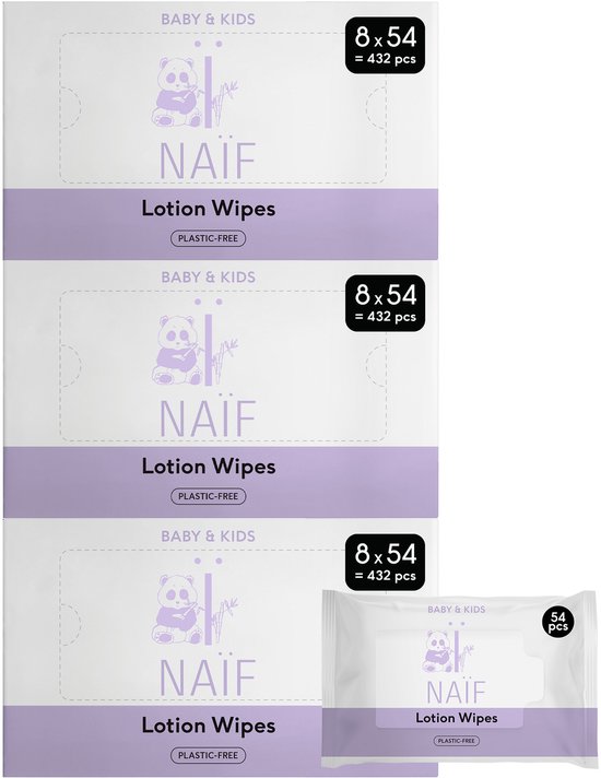 Naïf - Plasticvrije Lotion Billendoekjes Voordeelset - 1296 doekjes - 24 pakjes (3 keer 8 stuks x 54 doekjes) - Baby - met Natuurlijke ingrediënten