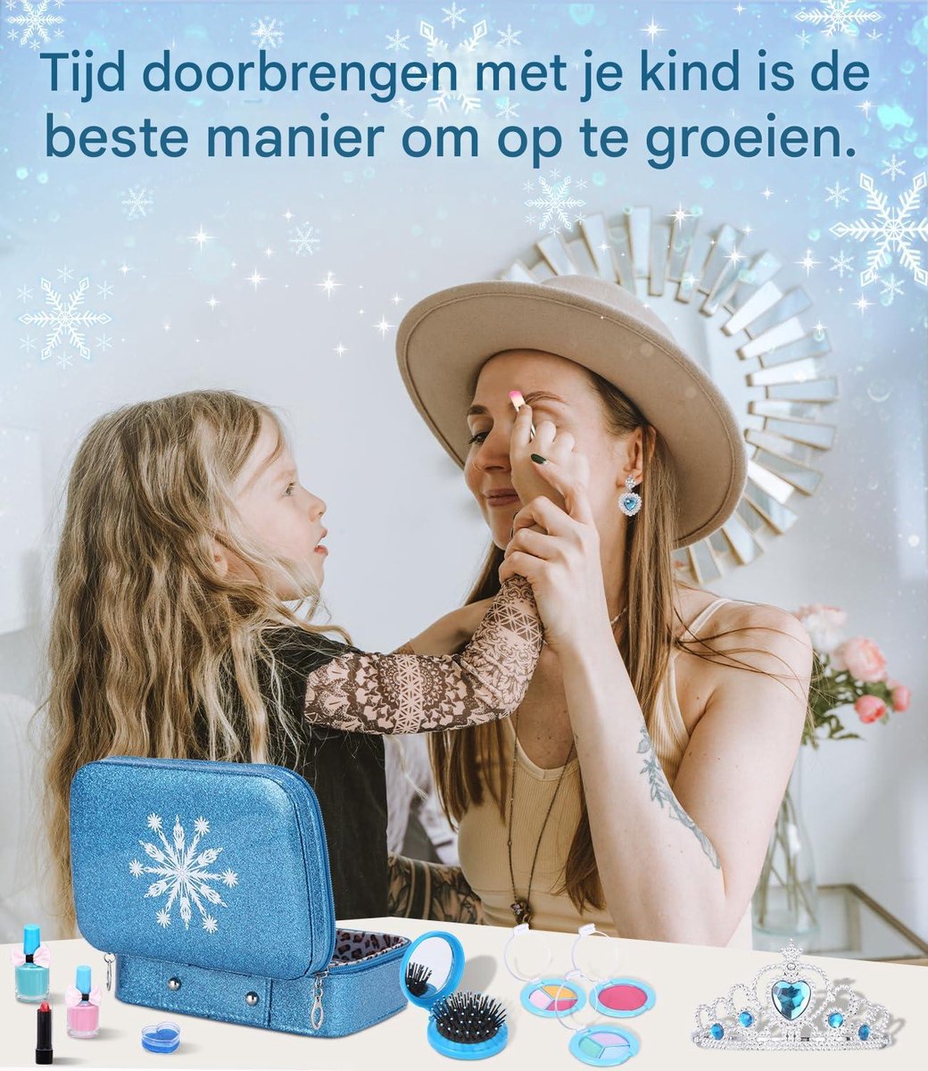 Kinder Make-up Set 32-delig - Grote Opbergkoffer met Kroon - Wateroplosbare & Wasbare Schmink voor Meisjes 4-12 Jaar - Veilig Verkleedspel - Prinsessen Make-up Kist voor Verjaardag & Kerstcadeau — afbeelding 4