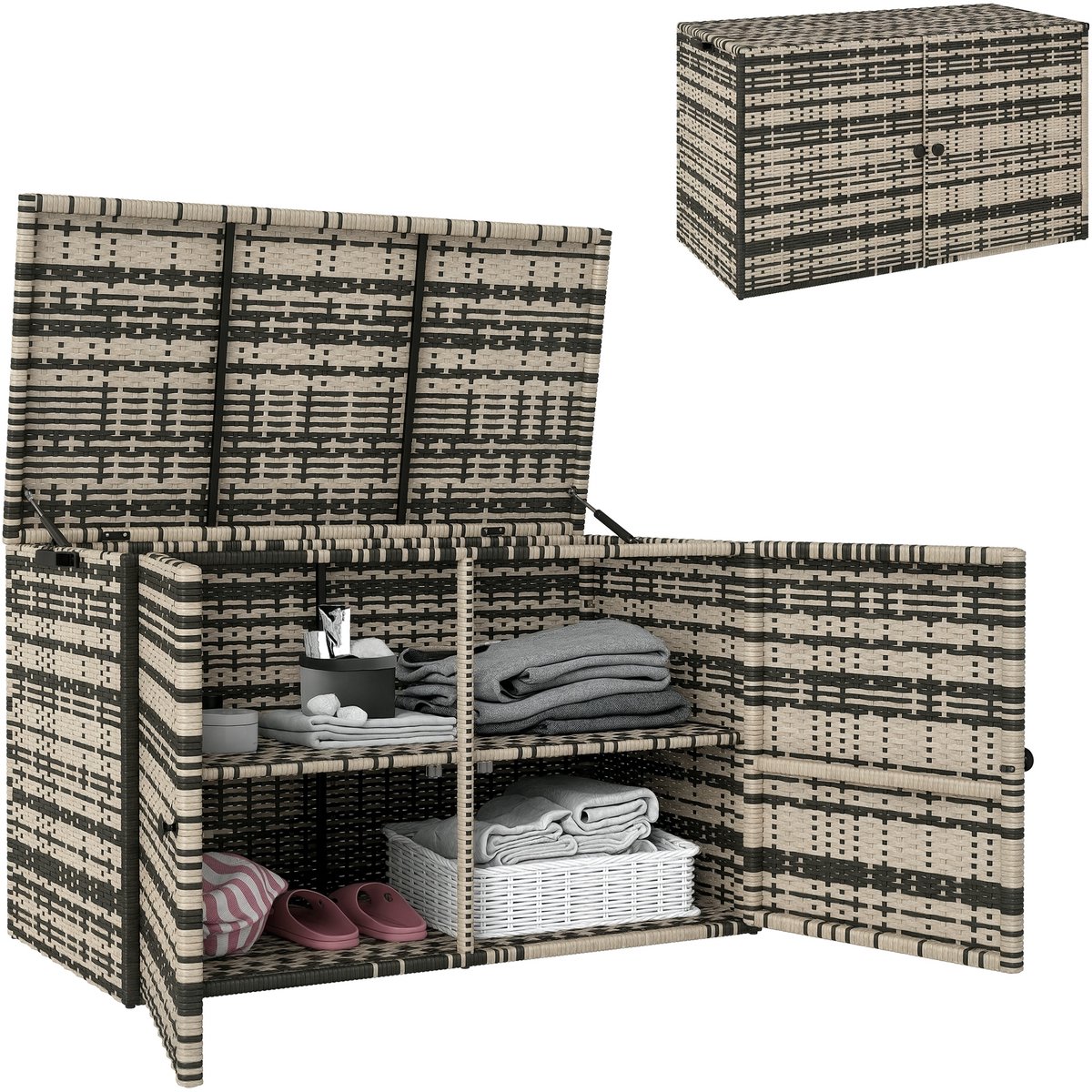 Outsunny Rattan Opbergbox Staal, PE-rattan 118L x 57B x 69H cm Gemengd grijs