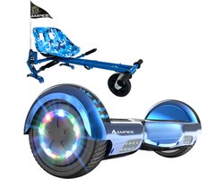 6,5 LED Blauw + KVBAmpes Hoverboard - Bluetooth Speaker - 24V 4.0 Ah Accu - 12 km/h - UL2272 Gecertificeerd - LED Verlichting - Anti lek banden - Belastbaar tot 120KG - 6.5 Inch - Inclusief Draagtas - 700W Wielen - Blauw + Hoverkart Vering Blauw