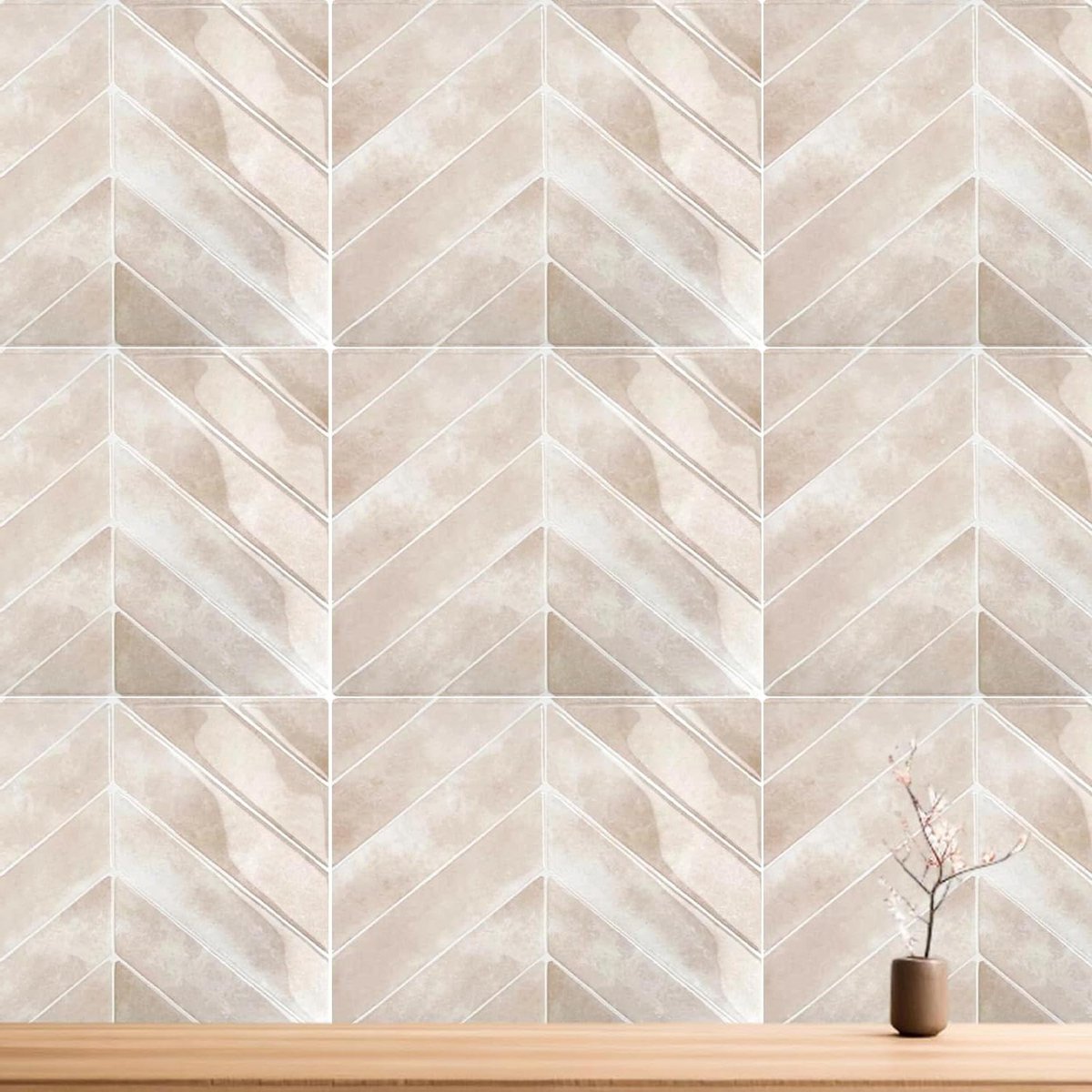 Provento - Zelfklevende wandtegelstickers 29x23 cm 10 stuks - 3D waterdichte spatbescherming - keuken badkamer muur - beige.