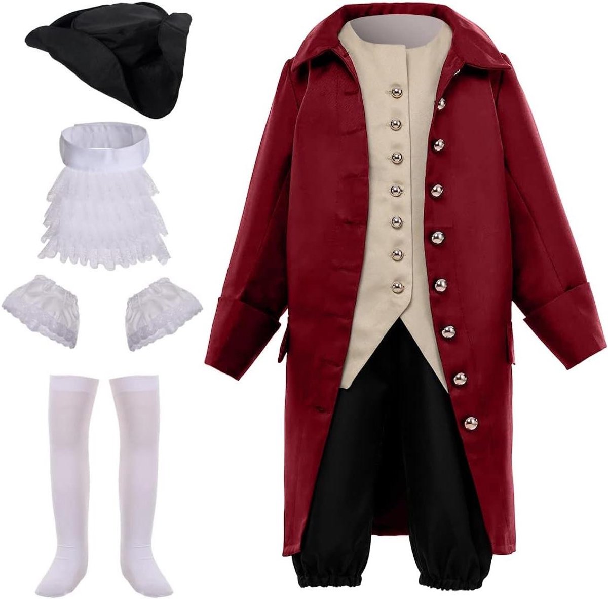 Provento - Historisch Kostuum voor Kinderen in 18e Eeuwse Koloniale Amerikaanse Stijl voor Carnaval, Cosplay en Halloween