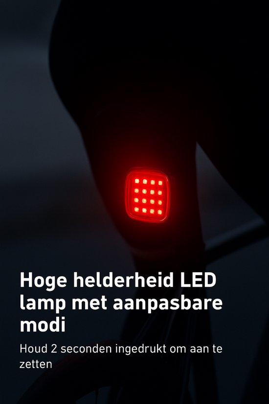 Cyclami Fietslamp Achterlicht LED - Slim Fiets Achterlicht met Remdetectie - USB-C Oplaadbaar - Waterproof LED Achterlamp - 200m Zichtbaarheid - Automatisch Stoplicht - 4 Modi - Achterlicht voor Fiets — afbeelding 2