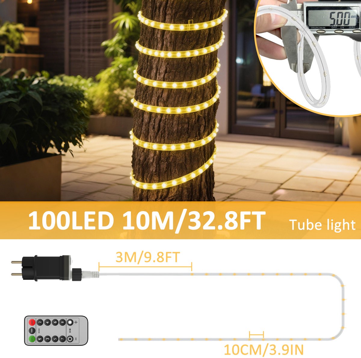 LED Lichtslang met 8 Modi, Timer & Dimmer – IP44 voor Binnen & Buiten – Warm Wit – 10m – voor Kerst & Tuin – foto 5