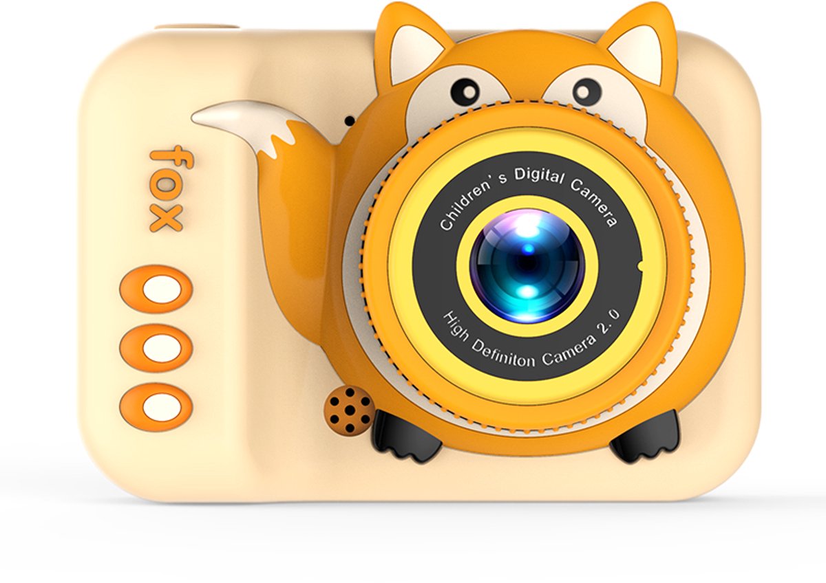 JOLLY TRINKLE Speelgoed Kindercamera- 8x zoomcamera-Dual Lens-20 MP HD-Time-lapse-fotografie-Digitale Vlog Fototoestel - Spelletje -Educatief Kinderspeelgoed-Q3-Vos Geel
