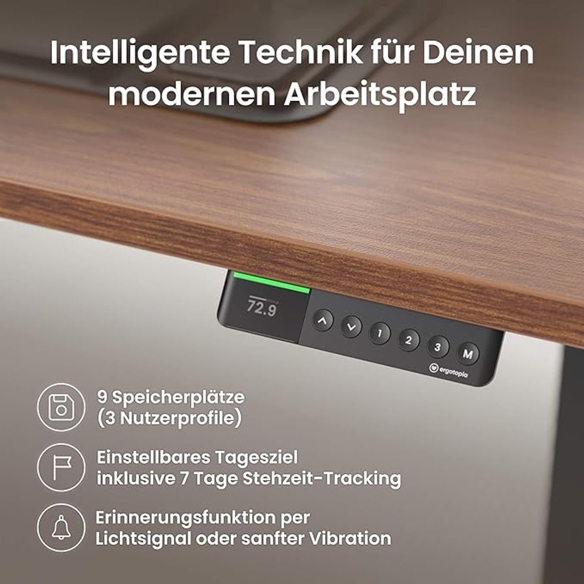 Elektrisch in hoogte verstelbaar bureau Altameubel Desktopia Pro X – Ergonomische zit-sta werkplek, modern design walnoot met wit frame, 180 x 80 cm, stille Ergo-Quiet motoren, 9 geheugenposities, gezondheidsbevorderend, ideaal voor kantoor en thuisw