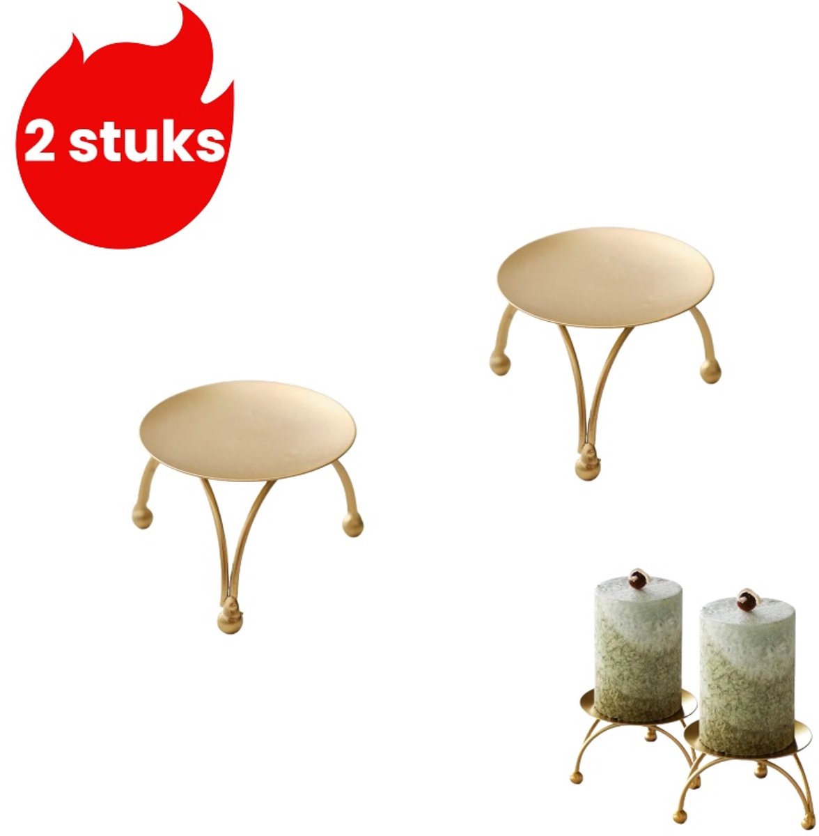 2-delige kandelaar voor geurkaarsen - Iron Home Decor - Eenvoudige kleine kandelaar - Goud
