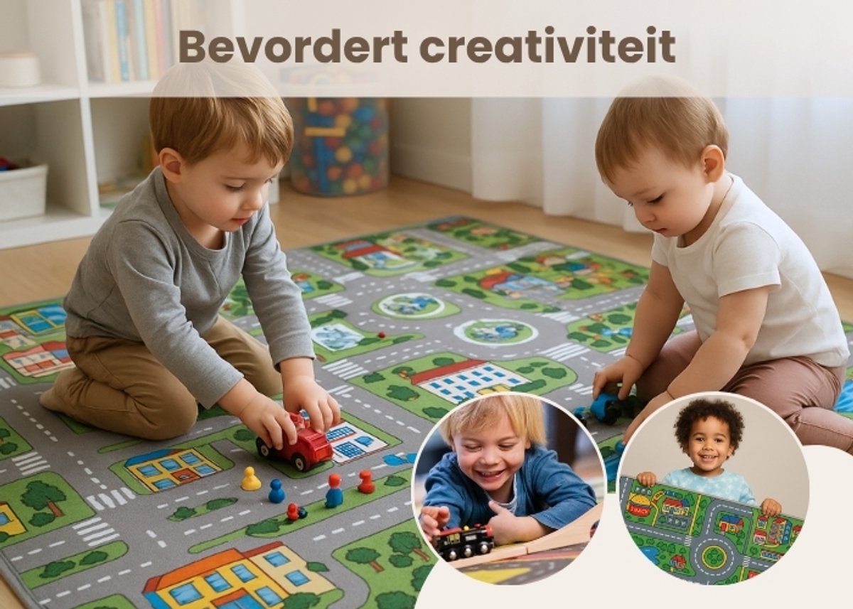Speelkleed city - vloerkleed met Wegen & Stad - Antislip - Speelmat / speeltapijt voor Kinderen - 133 x 190 cm - Wasbaar — afbeelding 2