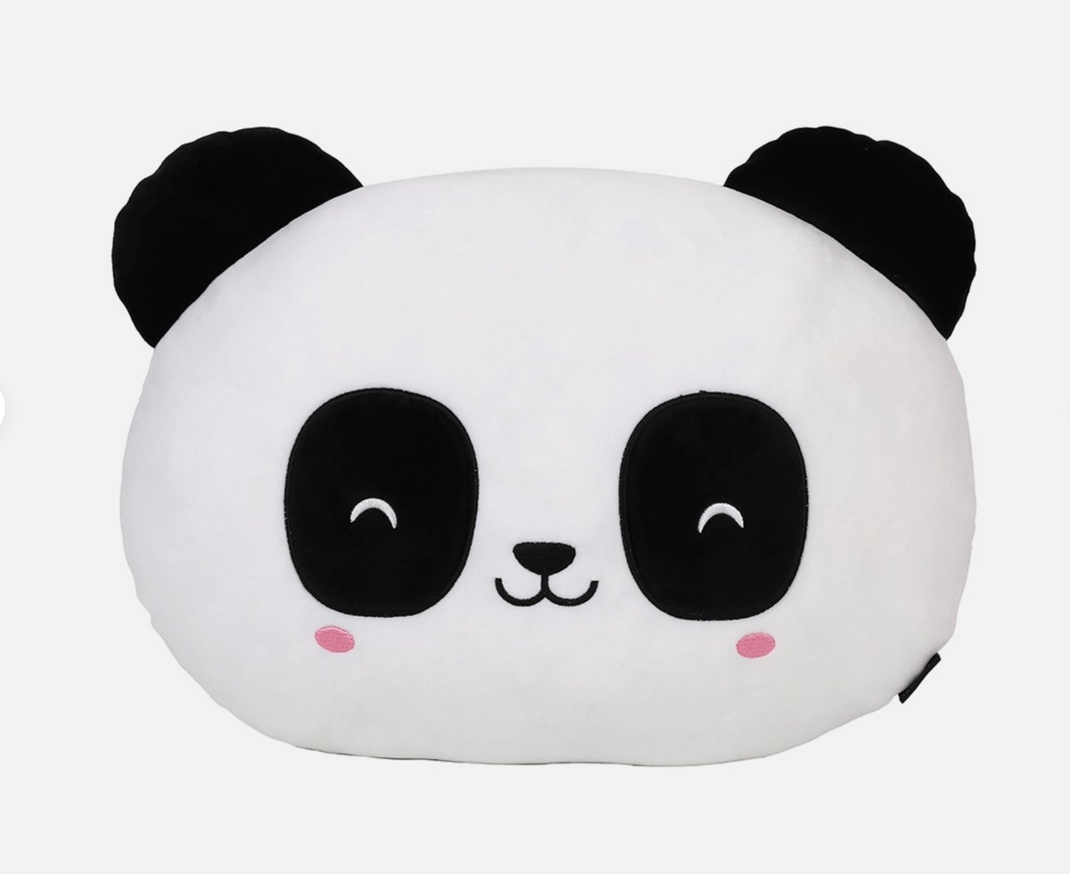 iTotal Home&Gifts Pillow Head "PANDASTIC" Medium Flat 40x30x15cm de panda wit - kinderkussen - kussen Kinderkamer - Fun kussens - Sierkussen- zacht kinderkussen - pluche