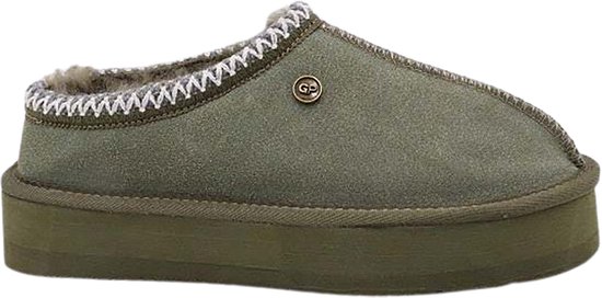 Gil Peterson - Bottes pour femmes - Bottes mode en daim véritable à enfiler bas - Doublure en peau de mouton véritable - Kaki - 38