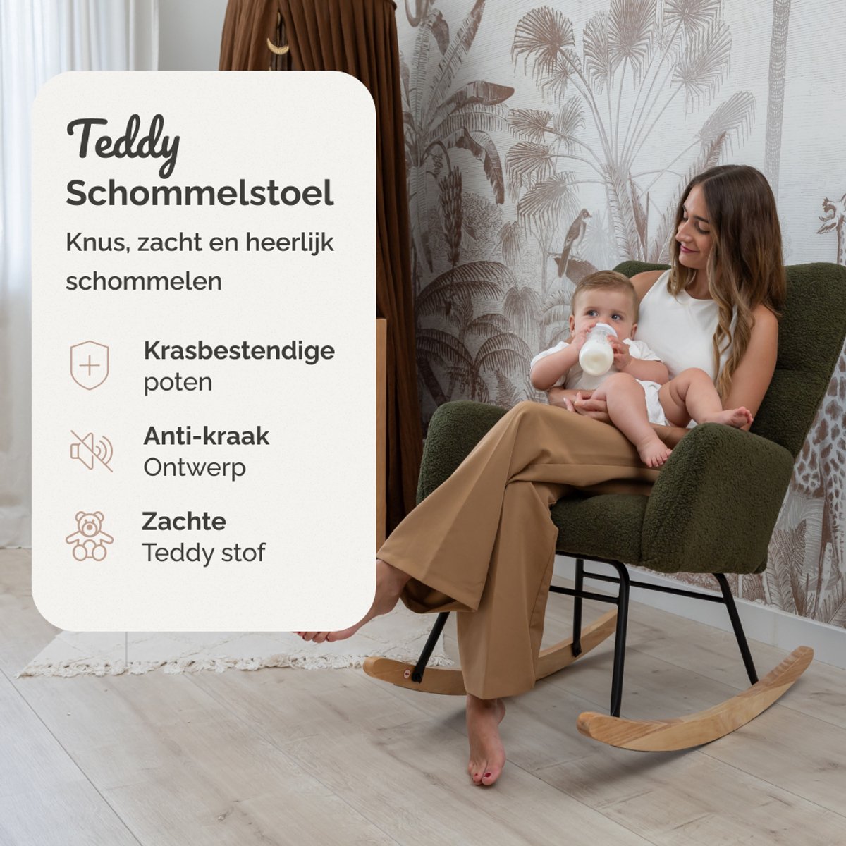 SITTT Schommelstoel - Relaxstoel babykamer - Fauteuil - Voedingsstoel - Donker Groen — afbeelding 2