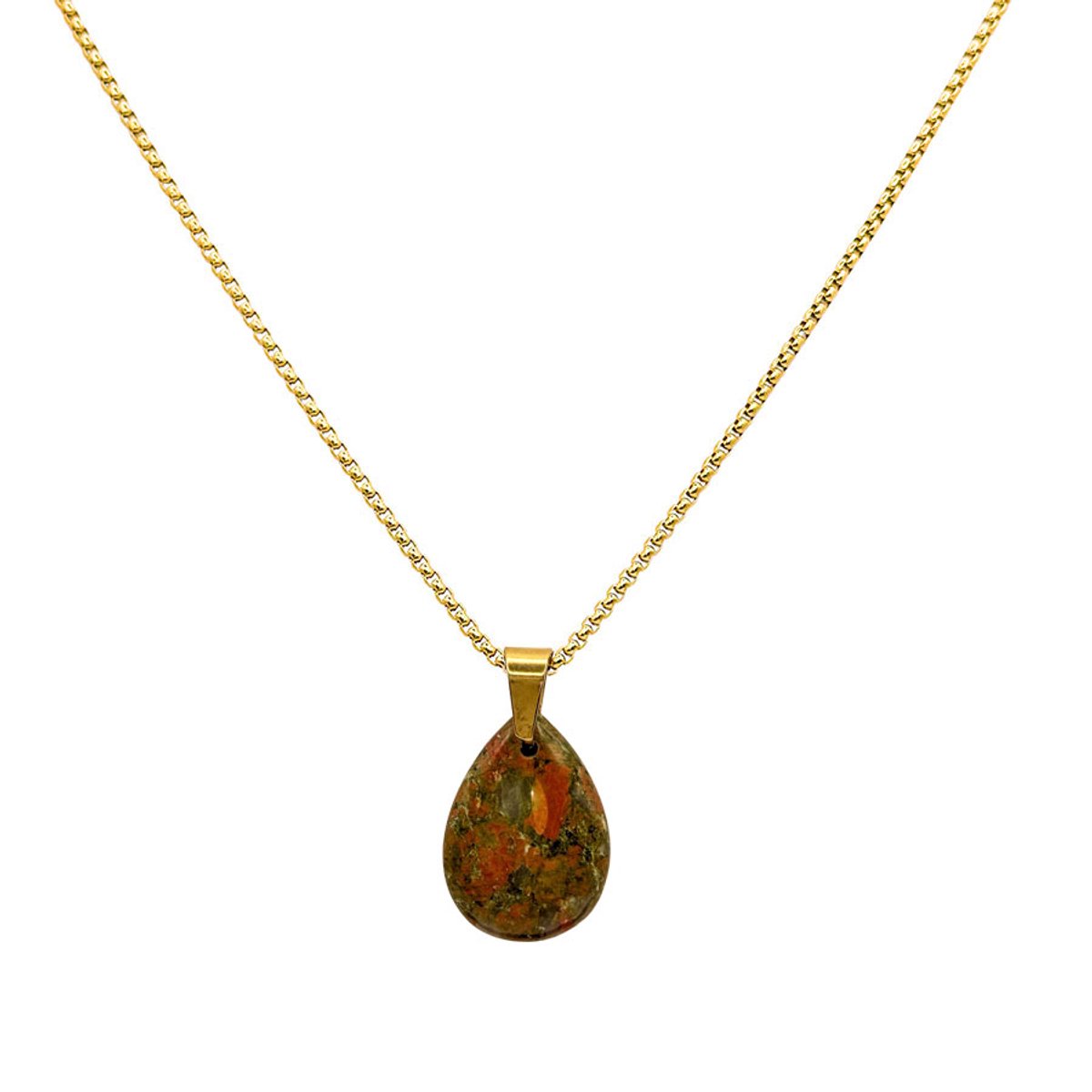 Ketting met Unakiet Bedel – Stainless Steel – Goudkleurig – Edelsteen sieraden – Spiritueel Cadeau - Unakiet Ketting Dames