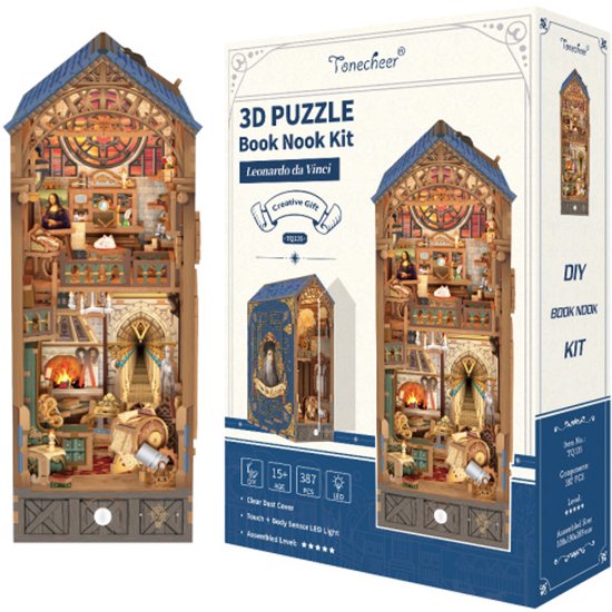 Tonecheer Leonardo da Vinci boek hoek bouwpakket met verlicht interieur.