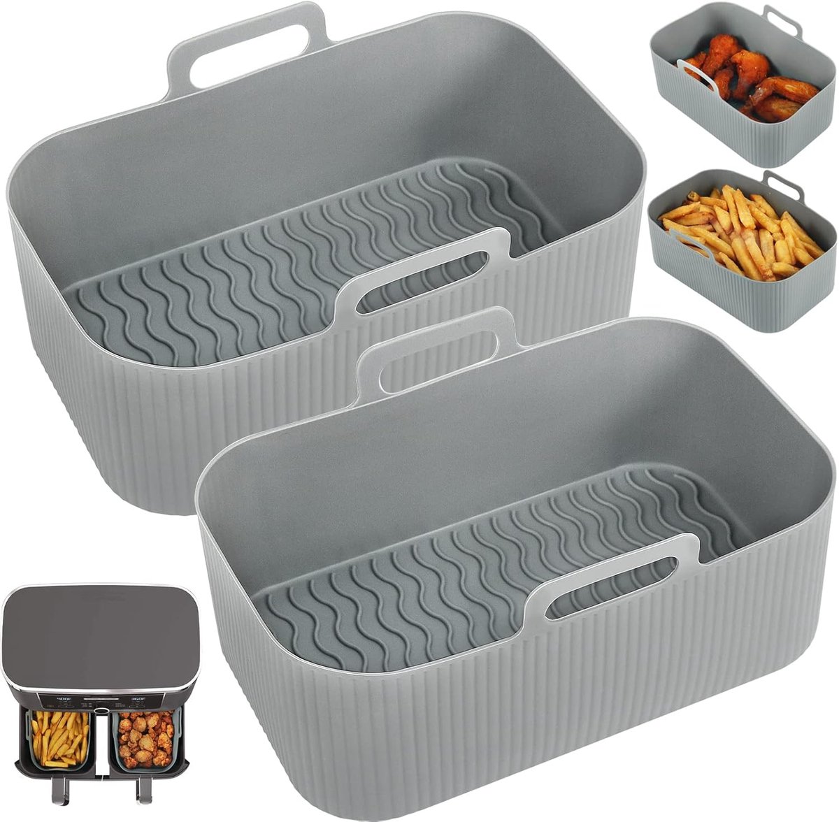Tweedelige airfryer accessoiremat - siliconen airfryermat - grijs - 19,5*16,5 cm