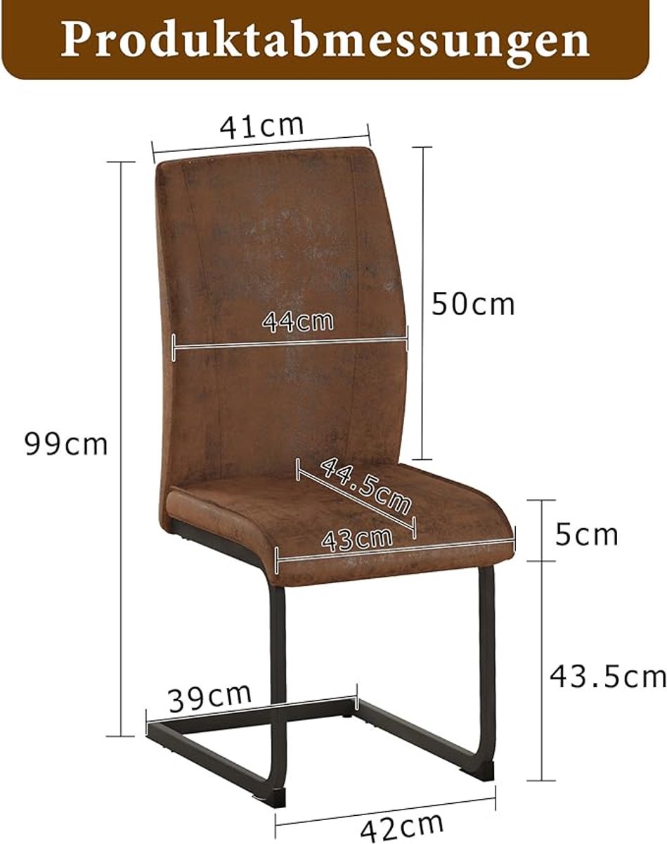 Eetkamerstoelen 2x Set – HomeByNicole Luxe Velours Barstoelen met Rugleuning, Kunstleder en Metalen Frame, 100 kg Belastbaar – Comfortabele Keuken- en Esskamerstoelen, Bruin