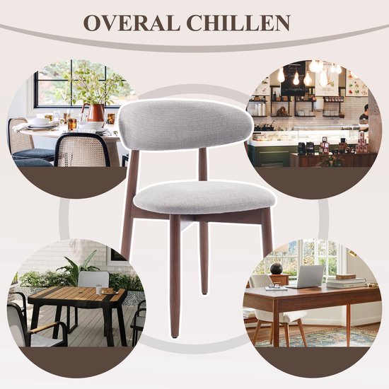 COLAMY Chaises de salle à manger en bois, lot de 2, chaises de cuisine modernes revêtues de tissu, style campagnard avec repose-pieds, gris clair