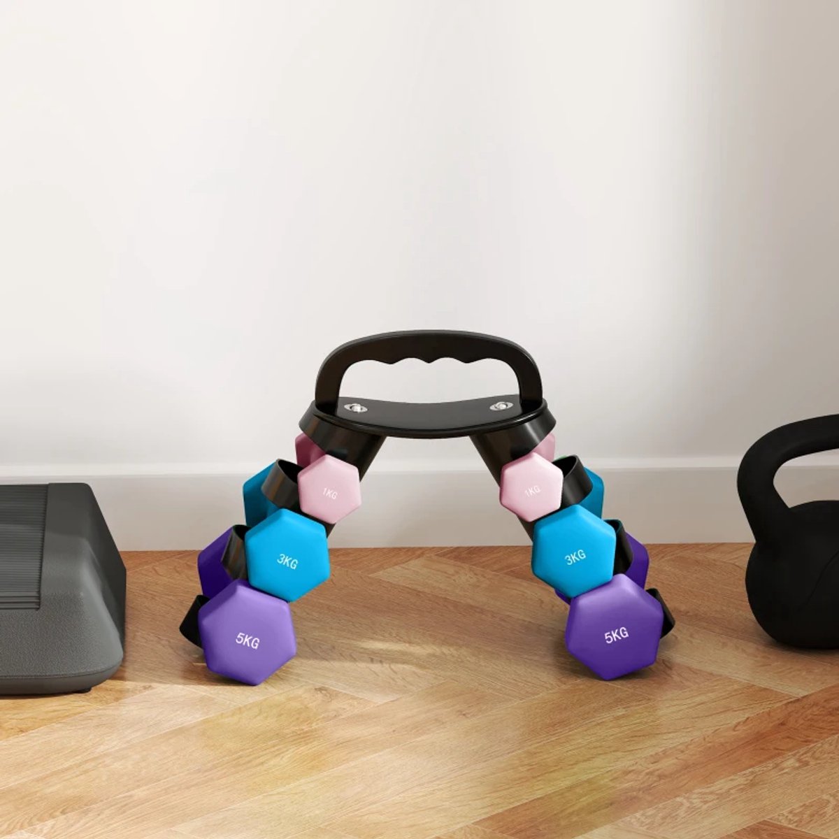 Halterset met Halterstandaard - Dumbells - Gewichten - Dumbells set van 6 Halters - Gewichten Fitness - 2 x 1 kg, 2 x 3 kg, 2 x 5 kg - Halter set voor Krachttraining, Workout, Gym thumbnail 2