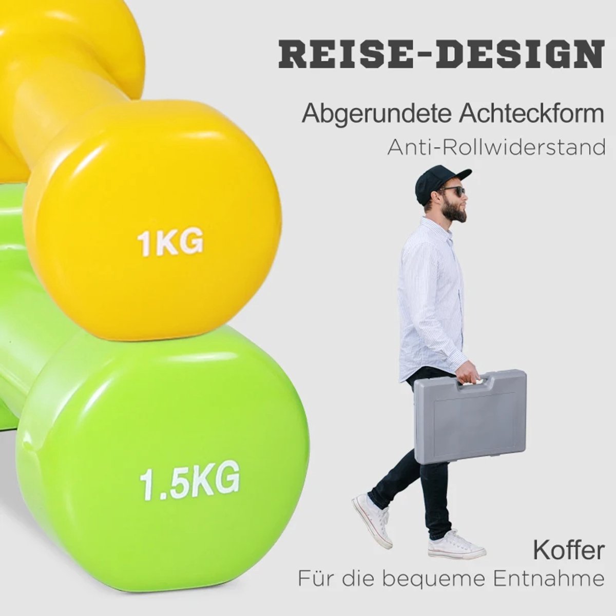 Halterset - 8-delige Set Halters met Koffer - Gewichten - Dumbells set van 4 Paar Halters - Gewichten Fitness - 2 x 0,5 kg, 2 x 1 kg, 2 x 1,5 kg, 2 x 2 kg - Halter set voor Krachttraining, Workout, Gym thumbnail 8