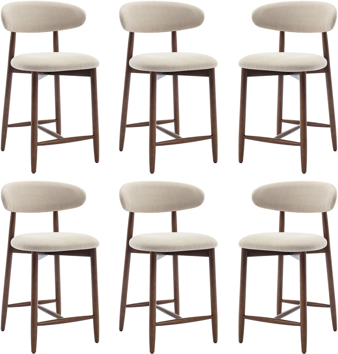COLAMY Barkrukken set van 6 - keukenbarstoelen met rugleuning - Barstoel houten poten - beige