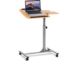 COSTWAY Laptoptafel, in hoogte verstelbaar en kantelbaar, verzorgingstafel met wieltjes, notebooktafel, bedtafel, ziekenbed, bijzettafel, banktafel voor bed, bank, 64 x 45 x (71-93) cm (natuur)
