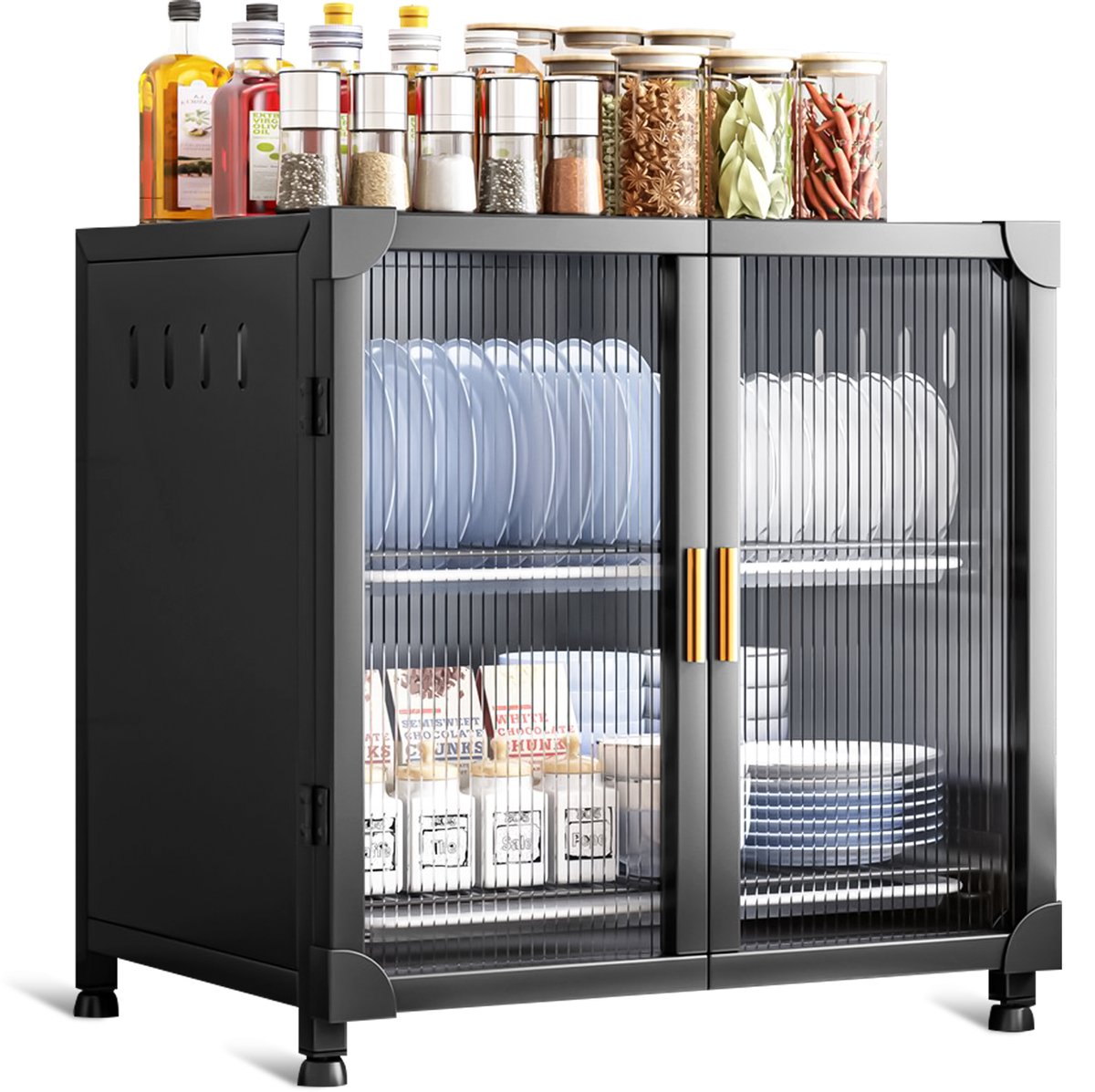 Velox Goods W312 Gootsteenkast Organizer – Uitschuifbaar Keukenkastje Rek met Ladesysteem – Opbergsysteem onder Gootsteen – Keukenrek met Afdruiprek en Mandjes – Zwart Kunststof