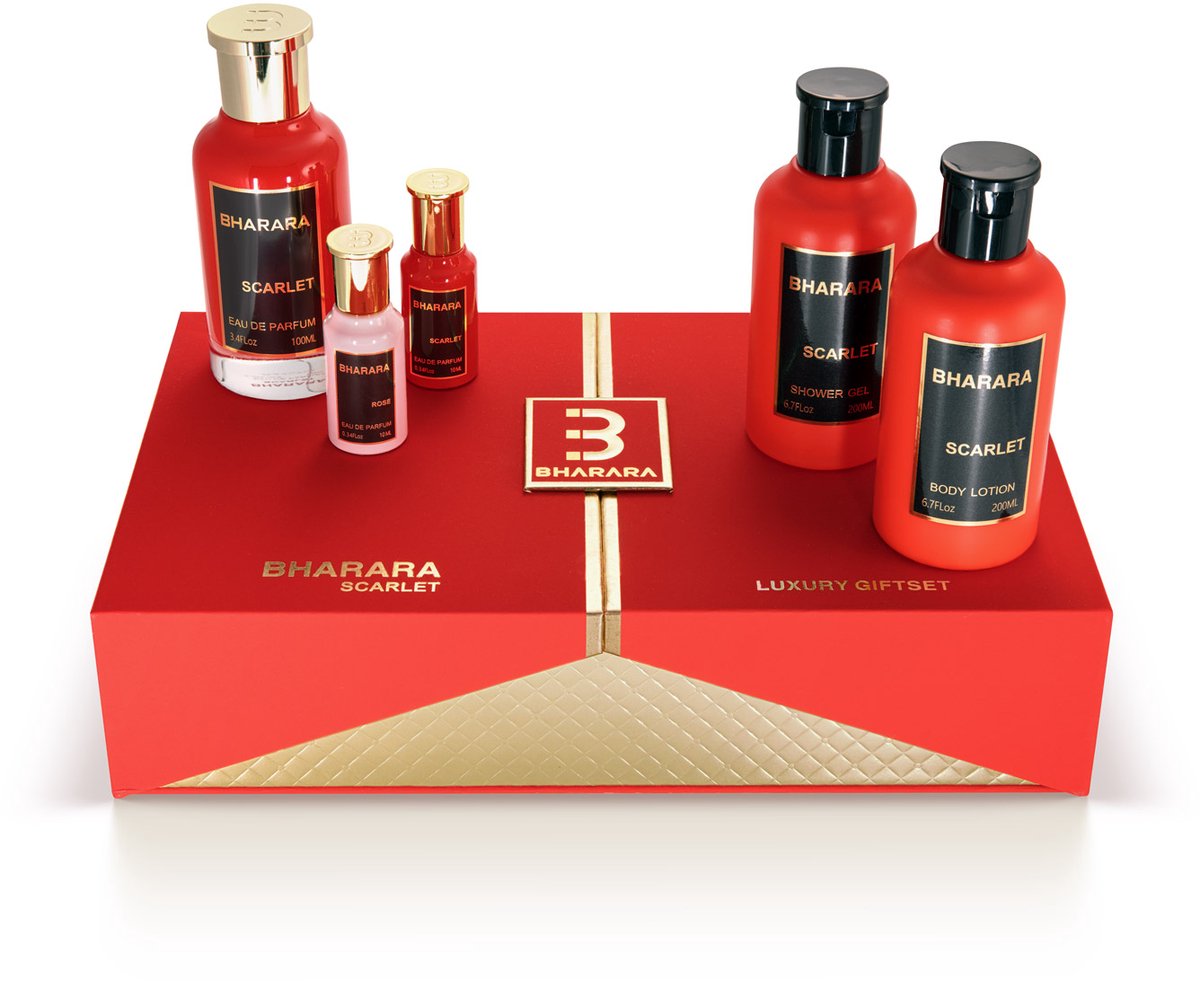 Bharara - Scarlet Luxury Gift Set - Women - Eau De Parfum 100 ml - Eau De Parfum 10 ml (2x) - Body Lotion 200 ml - Shower Gel 200 ml