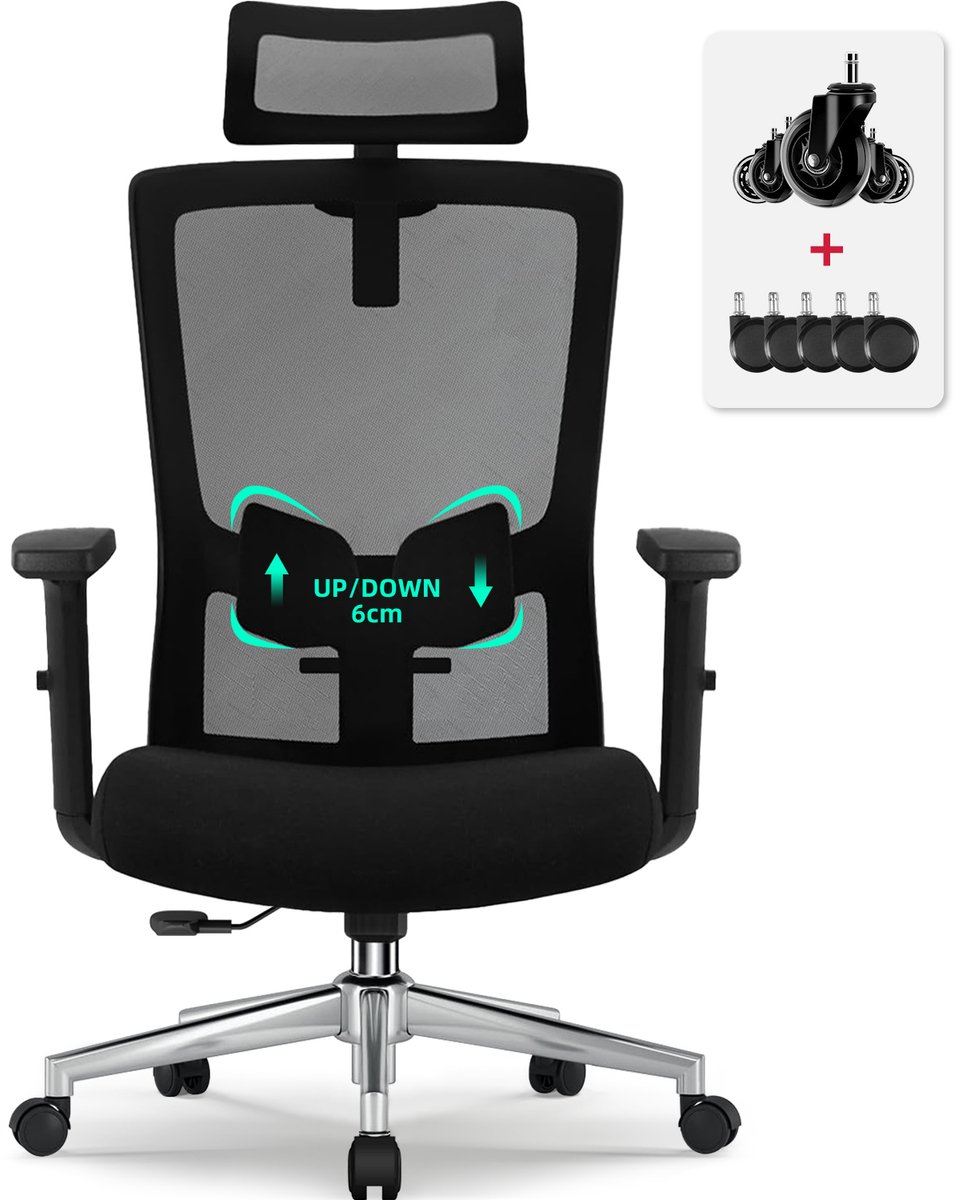 Authmic Ergonomische Bureaustoel – Verstelbare 90°-135° Rugleuning – 3D Hoofdsteun & Lendensteun – Ademende Mesh Zitting – Comfortabele Kantoorstoel tot 200 kg – Ideaal voor Thuiswerk & Kantoor – Early Black Friday Deal