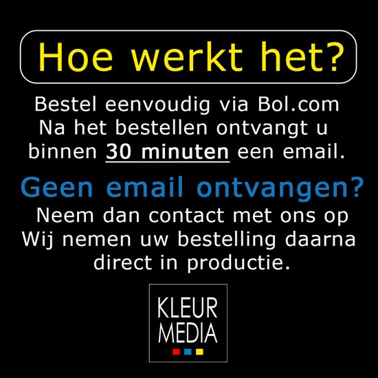 Comment ça marche : commandez sur Bol.com, recevez un email en 30 minutes. Logo Couleurmedia.