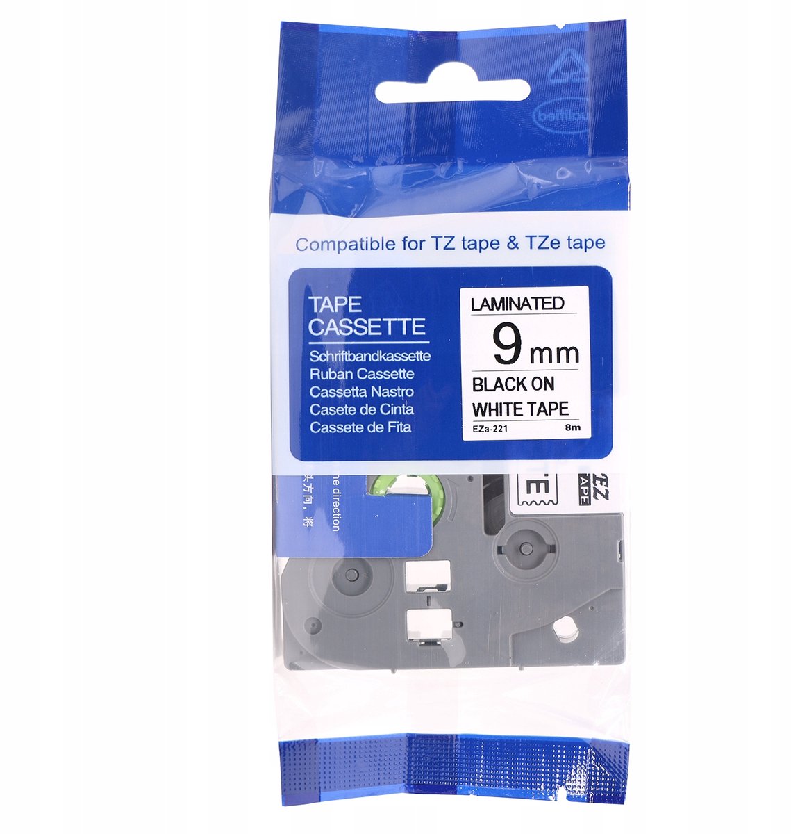TZ2-221 Label Tape 9mm Wit Zwart voor Brother P-touch