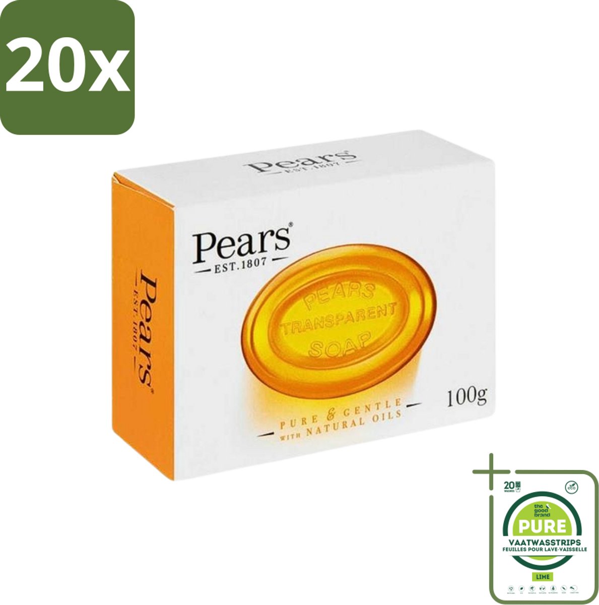 20 x Pears - Zeep - Transparant - Zacht - Gentle Care - 125 Gr - Grootverpakking - Pears Zeep - Transparante Zeep - Milde Zeep - Gevoelige Huid - Reinigende Zeep