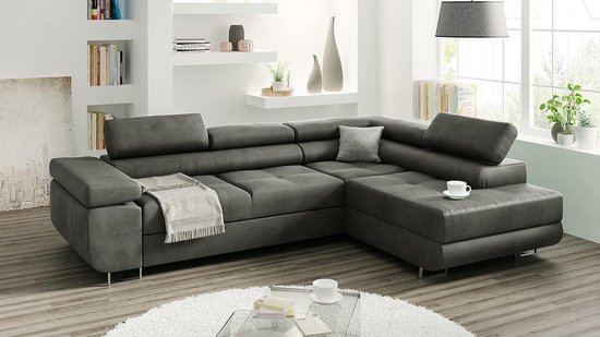 Foto: Miami xl hoekbank met slaapfunctie grote l vormige bank met rechts ottoman bedkasten luxe velours stof 5 zits bank comfortabele hoekbank 272 x 203 cm woonkamerbank slaapbank modern design