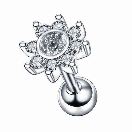 WeLoveSilver - Piercing fleur en argent - Acier chirurgical - Cristaux