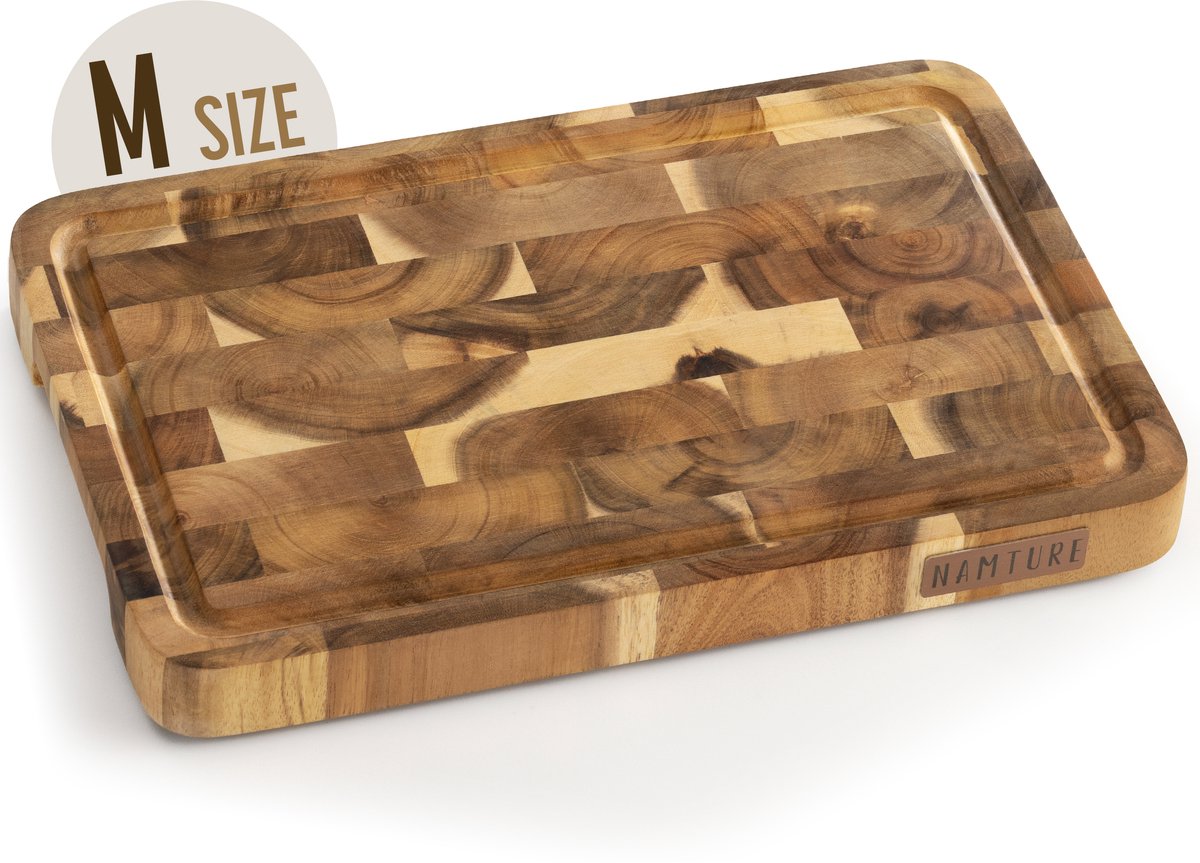 Namture Snijplank Hout Acacia M 28 x 18 cm – Extra Dik 2,5 cm – Premium Olie – Kopshout – Sapgeul
