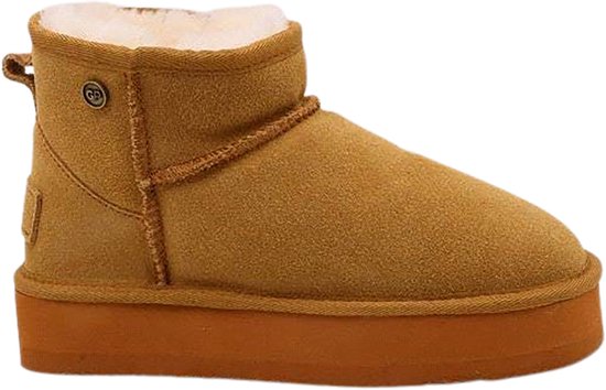 Gil Peterson - Bottes pour femmes - Véritable daim avec semelle plateforme robuste - Doublure en véritable peau de mouton - Châtaigne - Pointure 38