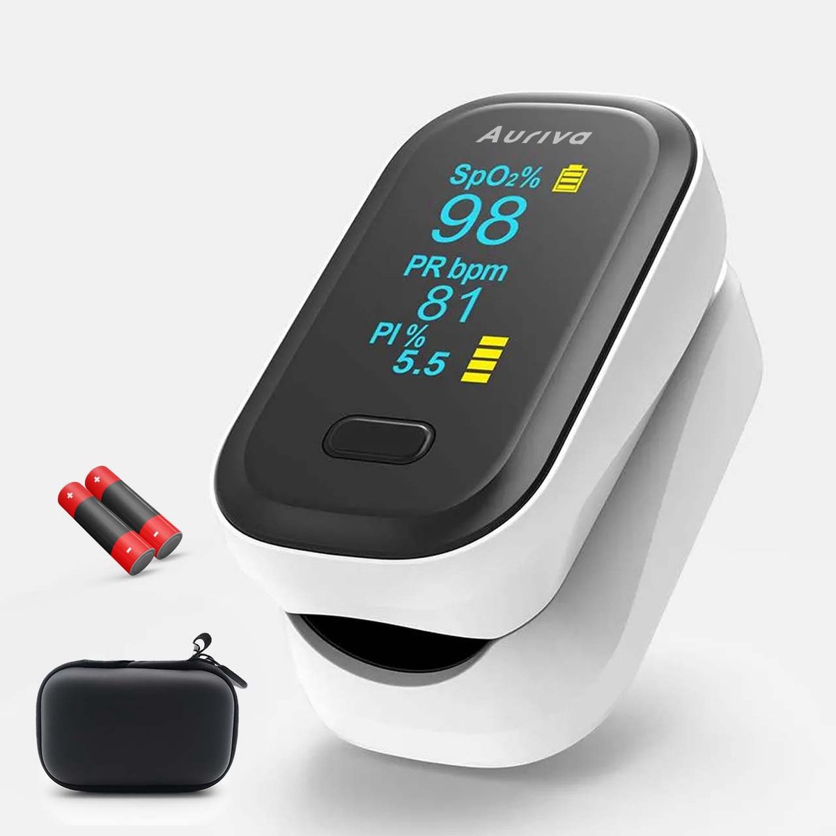RemeCure ® Saturatiemeter - Saturatiemeter - zuurstofmeter vinger - Oximeter - Hartslag - CE Certificatie - NL EN - Koord + Batterijen + Tasje