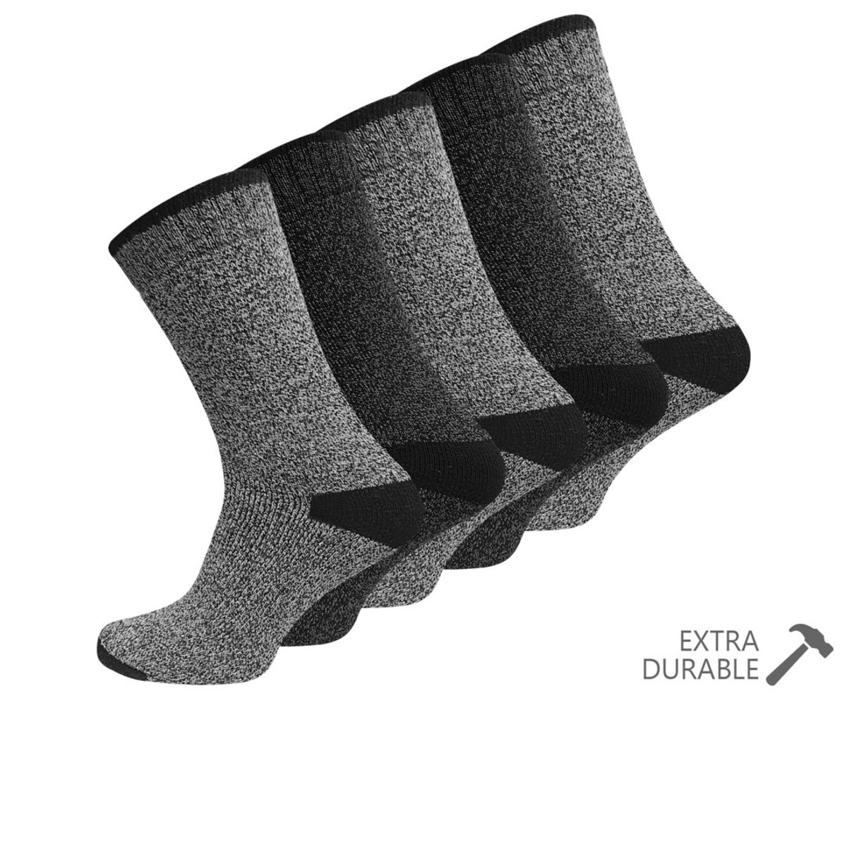 werksokken heren 39 42 - outdoor - thermo boot socks - 5 paar zwart/grijs