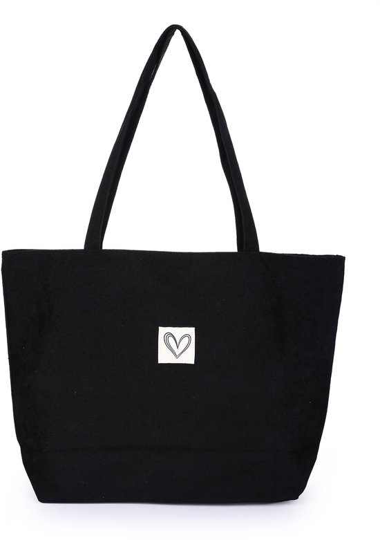 Sac cabas Trendy - Velours côtelé - Zwart - Fermeture éclair - Anses