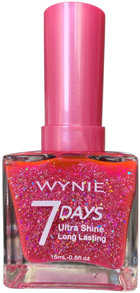 Wynie - Nagellak 7 Days Ultra Shine Long Lasting - Transparant roze met roze glitters - 1 flesje met 15 ml inhoud - Nummer 711
