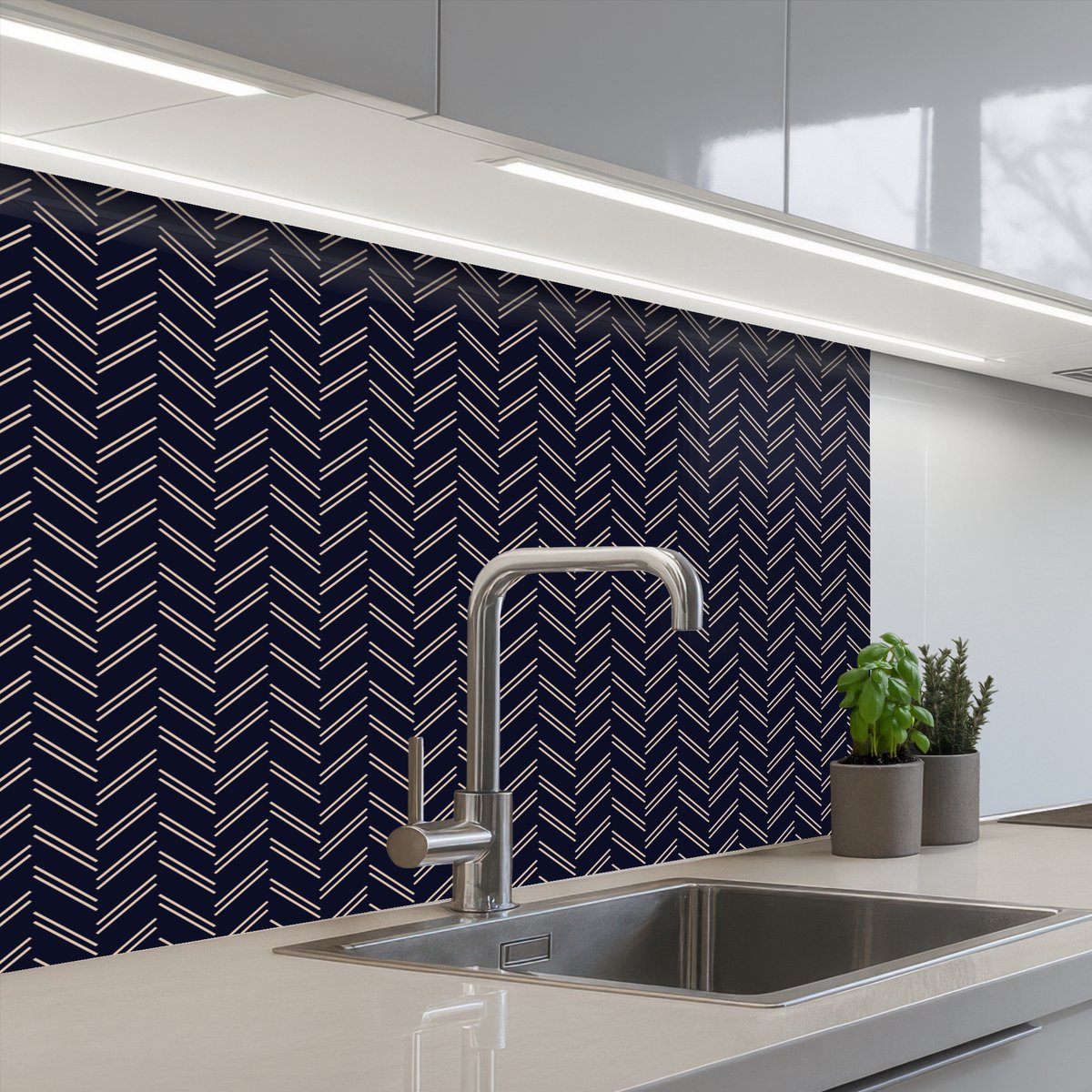 Keuken achterwand 80x60 cm - Spatscherm zelfklevend Plaid - Patroon - Visgraad - Blauw - Muurbeschermer - Spatwand fornuis