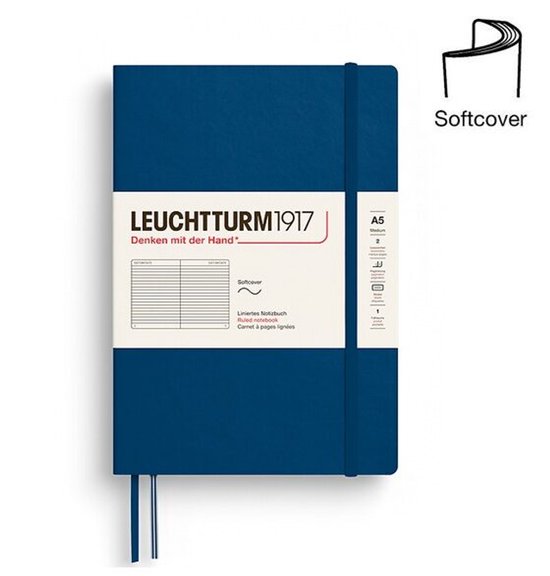 Leuchtturm1917 A5 Medium notitieboek met zachte kaft in indigo blauw. Liniënschrift.