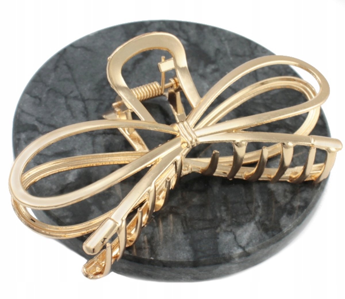 Grote Gouden Haarclip met Strik - Metalen Klem 10 cm