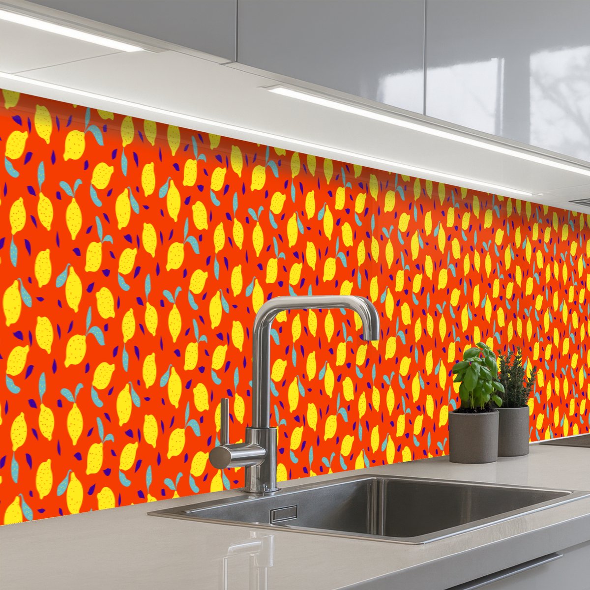 Keuken achterwand 450x60 cm - Spatscherm zelfklevend Oranje - Citroen - Geel - Blauw - Muurbeschermer - Spatwand fornuis