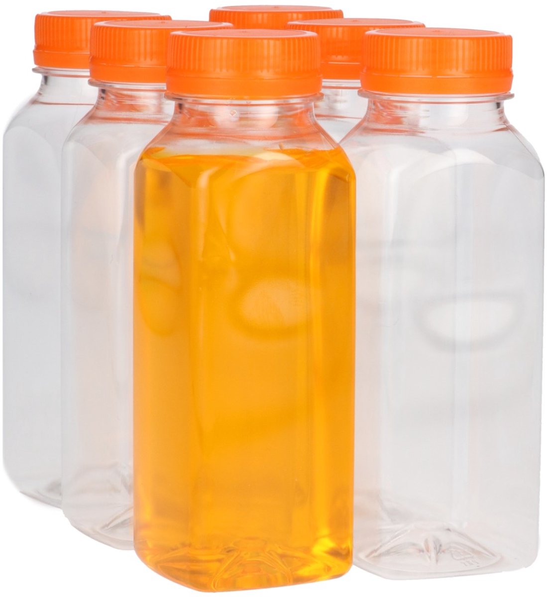 6 x Sapfles Plastic 125 ml - Vierkant - PET Flessen met Dop Oranje- PET Kunststof BPA-vrij - Plastic Flessen Navulbaar - Met Dop - Lege Flessen - 6 stuks