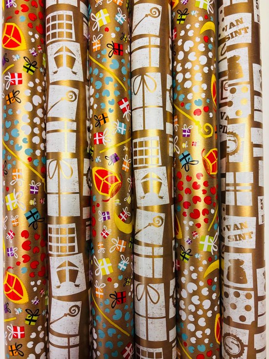 Inpakpapier Sinterklaas assortiment 6 rollen- Breedte 70 cm - 2m lang