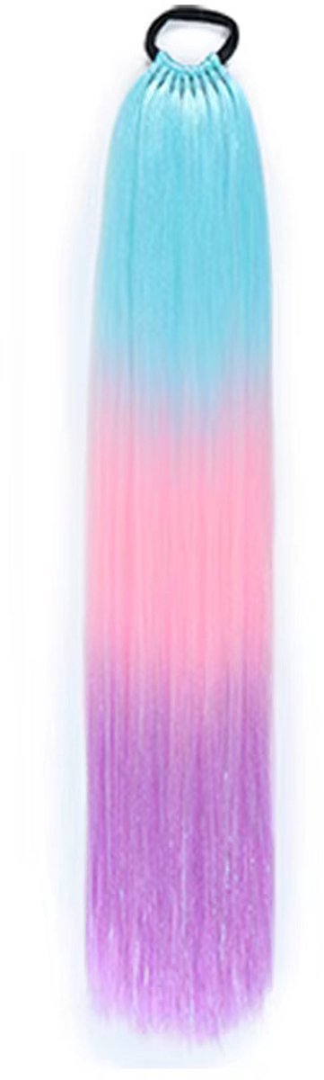 Haarextensie Kinderen - Meisjes - Synthetisch Haar - nep haar voor vlechten - Hair Extension - Blauw, Roze & Paars - 70 cm - Elastiek - Voor Vlechten, Staarten & Feest