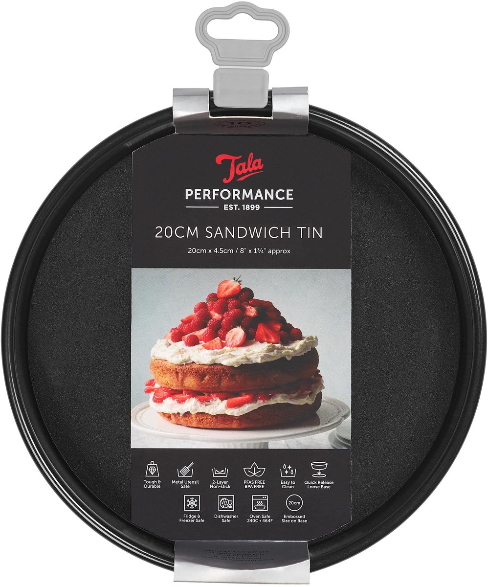 Tala Performance – Taartvorm 20 cm – Bakvorm Rond met Losse Bodem – Koolstofstaal – Dubbele Antiaanbaklaag – Voor Taart, Cheesecake & Layer Cakes – Oven, Koelkast & Vriezer