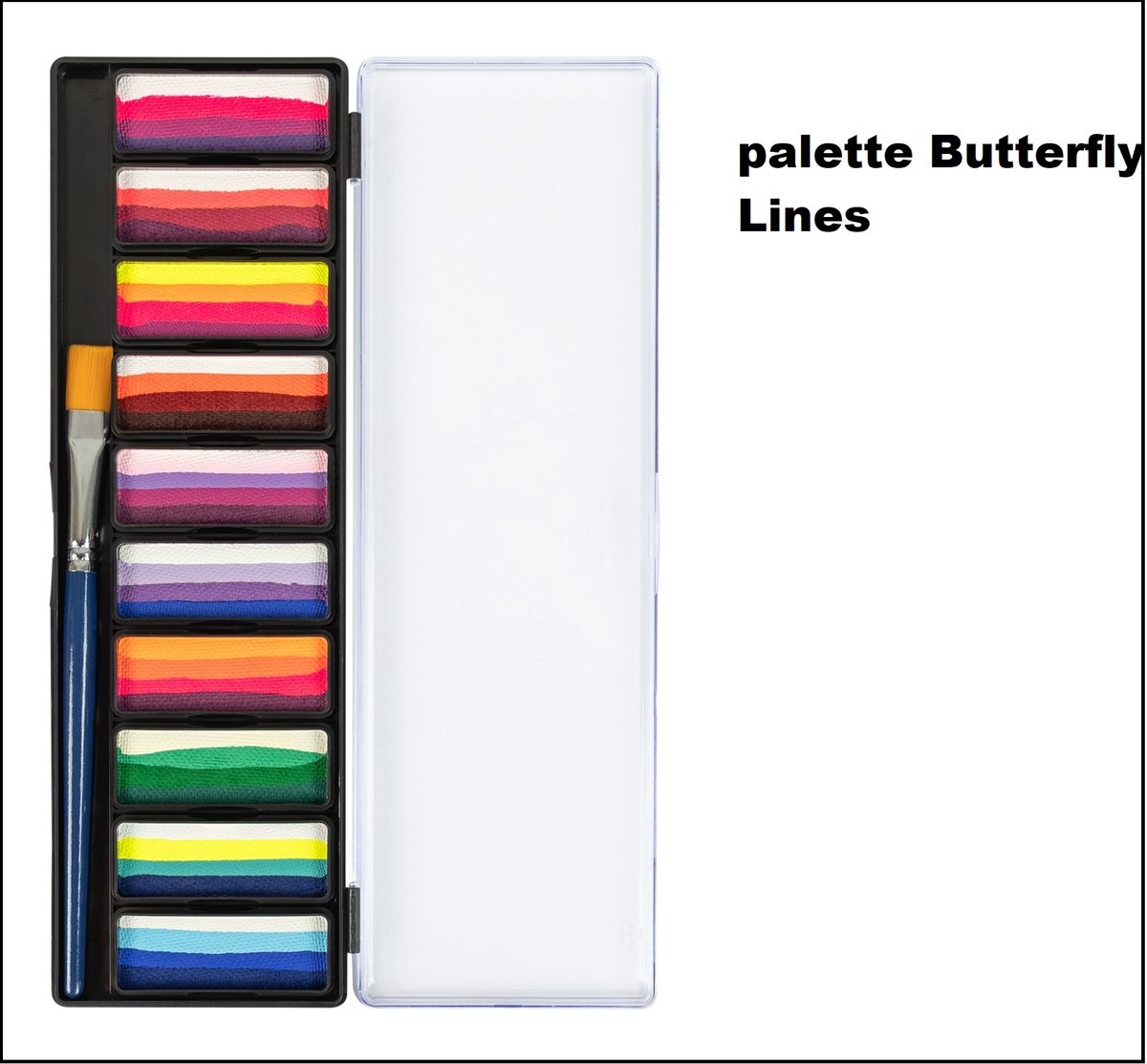 Schmink palette Vlinder lijn 10 x 10 gram - Splitcake palet - One Stroke - Butterfly Lines - inclusief Penseel