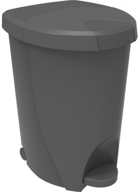 Seau Stepy EDA 70 L - Pédale - Avec roulettes et patins antidérapants - 41 x 51 x 63 cm - Grijs - Plastique