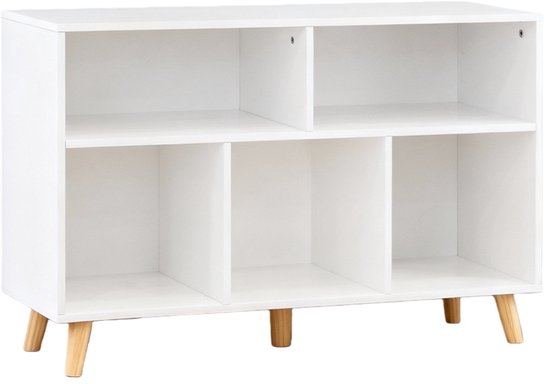 Bibliothèque meuble de rangement vitrine petit meuble d'appoint commode avec 5 compartiments de rangement ouverts design moderne et simple cadre en bois solide et durable adapté au salon chambre à coucher et bureau 91×29,5×61 cm blanc